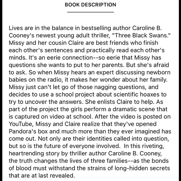 Three Black Swans by Caroline B Cooney - Picture 2 of 2